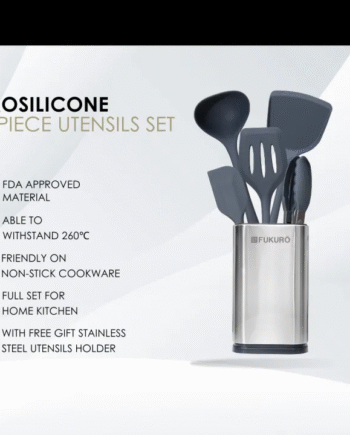 Fukuro 5Pcs Silicone Utensils Set Free Utensils Holder / Heat Resistance Kitchenware
